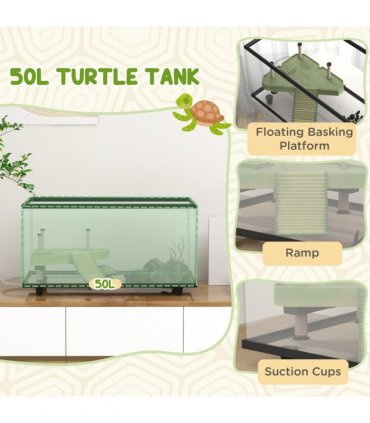 PawHut Turtle Tank 50L Glass Turtle Aquarium w/ Easy-Drain 60 x 30 x 32cm