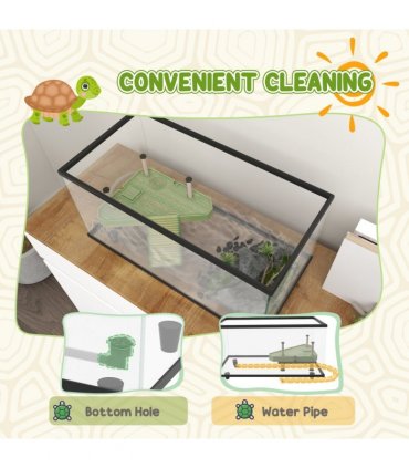 PawHut Turtle Tank 50L Glass Turtle Aquarium w/ Easy-Drain 60 x 30 x 32cm