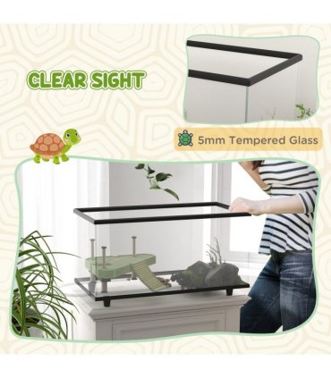 PawHut Turtle Tank 50L Glass Turtle Aquarium w/ Easy-Drain 60 x 30 x 32cm