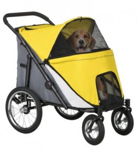 PawHut Pet Stroller Foldable Design with Cushion for M and L Dogs, Yellow