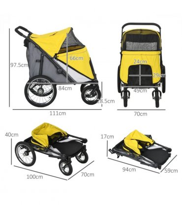 PawHut Pet Stroller Foldable Design with Cushion for M and L Dogs, Yellow