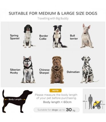 PawHut Pet Stroller Foldable Design with Cushion for M and L Dogs, Yellow