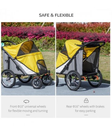 PawHut Pet Stroller Foldable Design with Cushion for M and L Dogs, Yellow