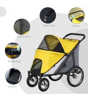 PawHut Pet Stroller Foldable Design with Cushion for M and L Dogs, Yellow