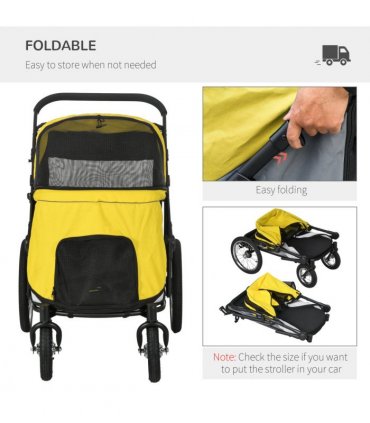PawHut Pet Stroller Foldable Design with Cushion for M and L Dogs, Yellow