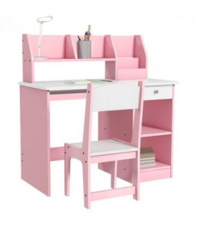 ZONEKIZ Kids Desk and Chair Set with Storage for 5-8 Years, Pink