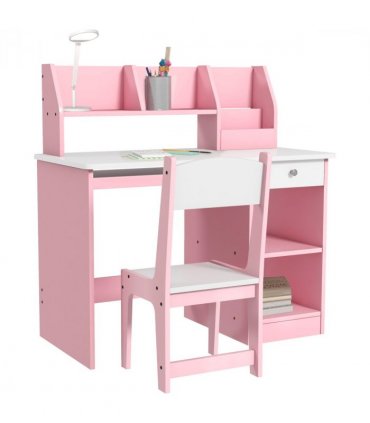 ZONEKIZ Kids Desk and Chair Set with Storage for 5-8 Years, Pink