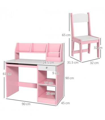 ZONEKIZ Kids Desk and Chair Set with Storage for 5-8 Years, Pink