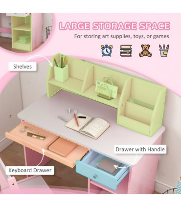 ZONEKIZ Kids Desk and Chair Set with Storage for 5-8 Years, Pink