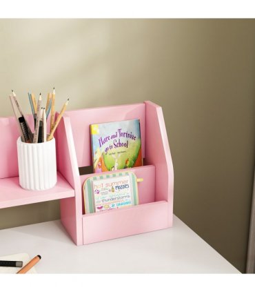 ZONEKIZ Kids Desk and Chair Set with Storage for 5-8 Years, Pink