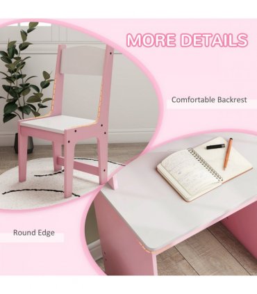 ZONEKIZ Kids Desk and Chair Set with Storage for 5-8 Years, Pink
