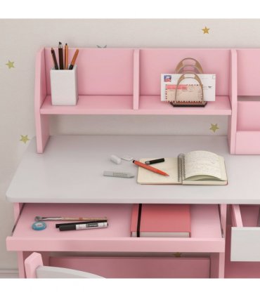 ZONEKIZ Kids Desk and Chair Set with Storage for 5-8 Years, Pink