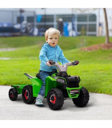 HOMCOM Electric Quad Bike, 6V Kids Ride-On ATV with Back Trailer - Green