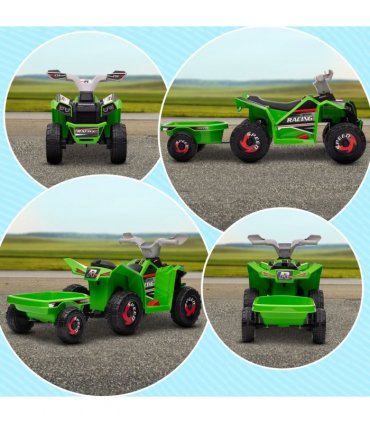 HOMCOM Electric Quad Bike, 6V Kids Ride-On ATV with Back Trailer - Green