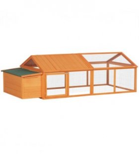 PawHut Wooden Chicken Run with Nesting Box, Openable Roof for 4-8 Chickens Ducks