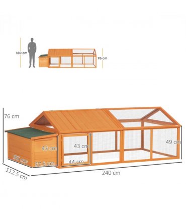 PawHut Wooden Chicken Run with Nesting Box, Openable Roof for 4-8 Chickens Ducks