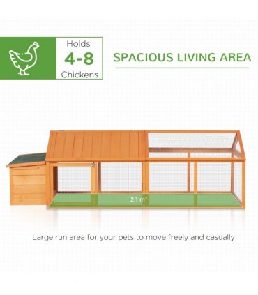 PawHut Wooden Chicken Run with Nesting Box, Openable Roof for 4-8 Chickens Ducks