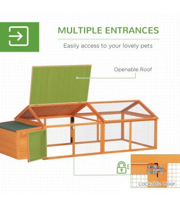 PawHut Wooden Chicken Run with Nesting Box, Openable Roof for 4-8 Chickens Ducks