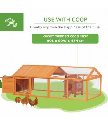 PawHut Wooden Chicken Run with Nesting Box, Openable Roof for 4-8 Chickens Ducks