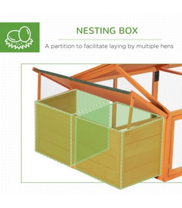 PawHut Wooden Chicken Run with Nesting Box, Openable Roof for 4-8 Chickens Ducks