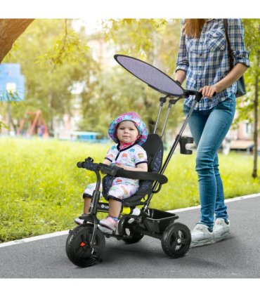 HOMCOM 6 in 1 Kids Tricycle w/ Removable Handle for 1.5 year, Dark Blue