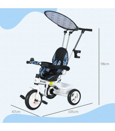 HOMCOM 6 in 1 Kids Tricycle w/ Removable Handle for 1.5 year, Dark Blue