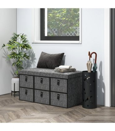 HOMCOM Shoe Bench with Cushioned Seat, 6 Fabric Drawers for Entryway Hallway