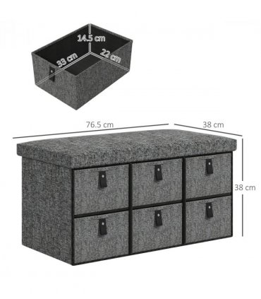 HOMCOM Shoe Bench with Cushioned Seat, 6 Fabric Drawers for Entryway Hallway