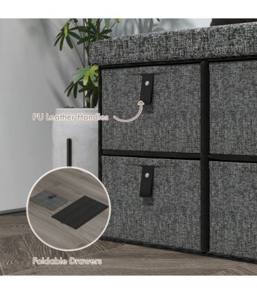 HOMCOM Shoe Bench with Cushioned Seat, 6 Fabric Drawers for Entryway Hallway