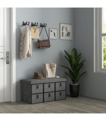 HOMCOM Shoe Bench with Cushioned Seat, 6 Fabric Drawers for Entryway Hallway