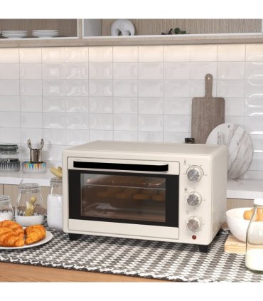 HOMCOM Mini Oven 21L Electric Grill w/ Adjustable Temp Timer 1400W, Cream