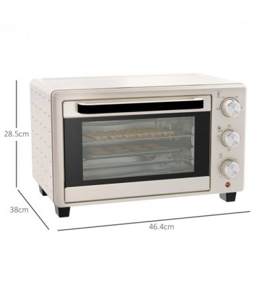 HOMCOM Mini Oven 21L Electric Grill w/ Adjustable Temp Timer 1400W, Cream