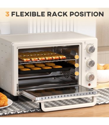 HOMCOM Mini Oven 21L Electric Grill w/ Adjustable Temp Timer 1400W, Cream