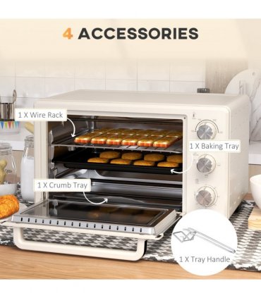 HOMCOM Mini Oven 21L Electric Grill w/ Adjustable Temp Timer 1400W, Cream