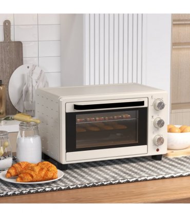 HOMCOM Mini Oven 21L Electric Grill w/ Adjustable Temp Timer 1400W, Cream