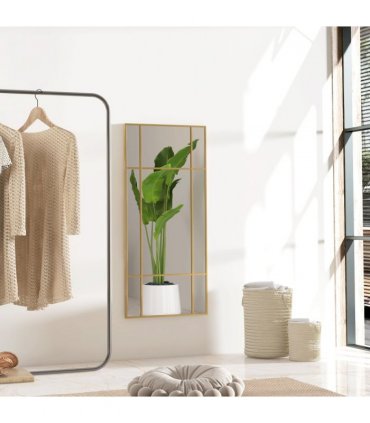 HOMCOM Window Style Vanity Mirror 110 x 50cm Hanging Wall Mirror Gold Tone