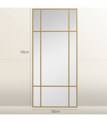 HOMCOM Window Style Vanity Mirror 110 x 50cm Hanging Wall Mirror Gold Tone