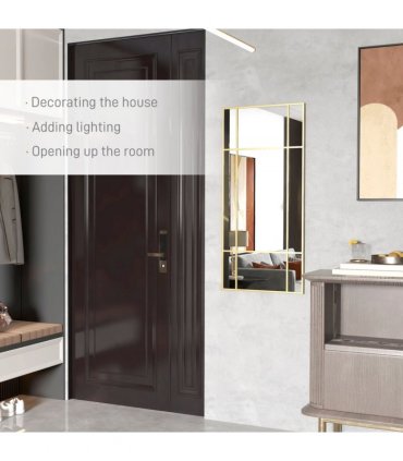 HOMCOM Window Style Vanity Mirror 110 x 50cm Hanging Wall Mirror Gold Tone