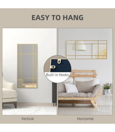 HOMCOM Window Style Vanity Mirror 110 x 50cm Hanging Wall Mirror Gold Tone