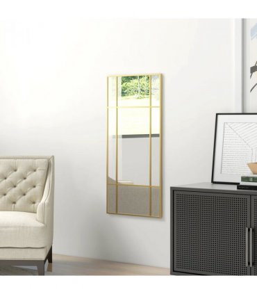 HOMCOM Window Style Vanity Mirror 110 x 50cm Hanging Wall Mirror Gold Tone