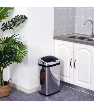 HOMCOM 30L Automatic Kitchen Bin with Lid and Infrared Motion Sensor Silver