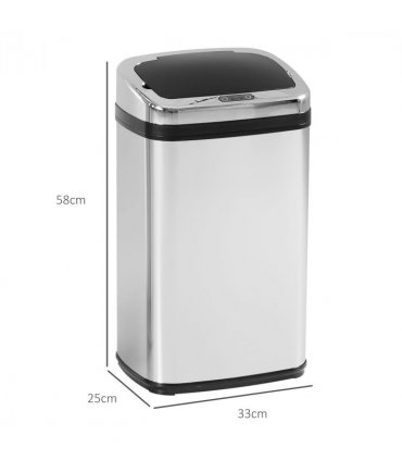 HOMCOM 30L Automatic Kitchen Bin with Lid and Infrared Motion Sensor Silver
