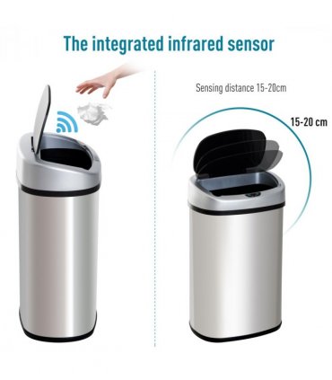 HOMCOM 30L Automatic Kitchen Bin with Lid and Infrared Motion Sensor Silver