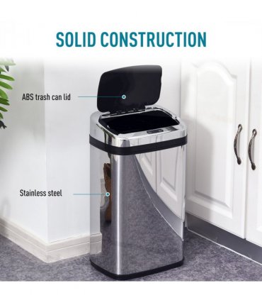 HOMCOM 30L Automatic Kitchen Bin with Lid and Infrared Motion Sensor Silver