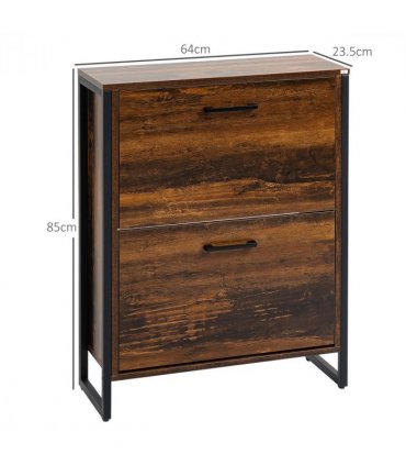 HOMCOM 2 Flip Door Shoe Cabinet with Divider for Entryway Rustic Brown