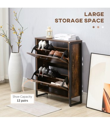 HOMCOM 2 Flip Door Shoe Cabinet with Divider for Entryway Rustic Brown