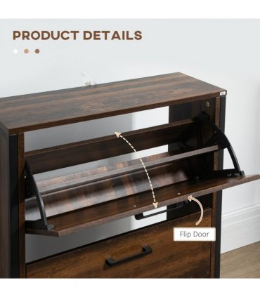 HOMCOM 2 Flip Door Shoe Cabinet with Divider for Entryway Rustic Brown