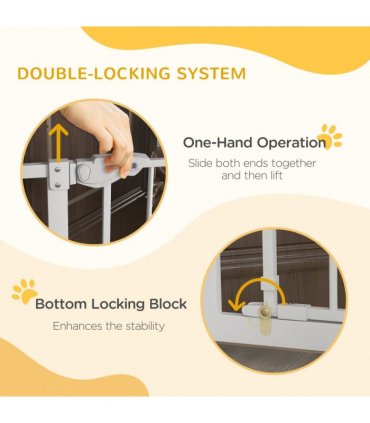 PawHut Extra Tall Dog Gate with Cat Door Auto Close for Stairs 74-80 cm Wide