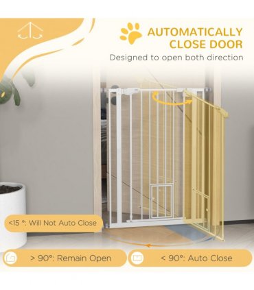PawHut Extra Tall Dog Gate with Cat Door Auto Close for Stairs 74-80 cm Wide
