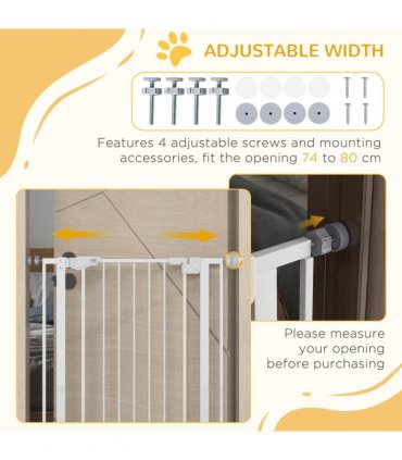 PawHut Extra Tall Dog Gate with Cat Door Auto Close for Stairs 74-80 cm Wide